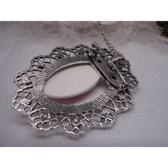 Pink Rose Cameo Necklace Brooch Pin Silver Gold - Picture 5 of 5
